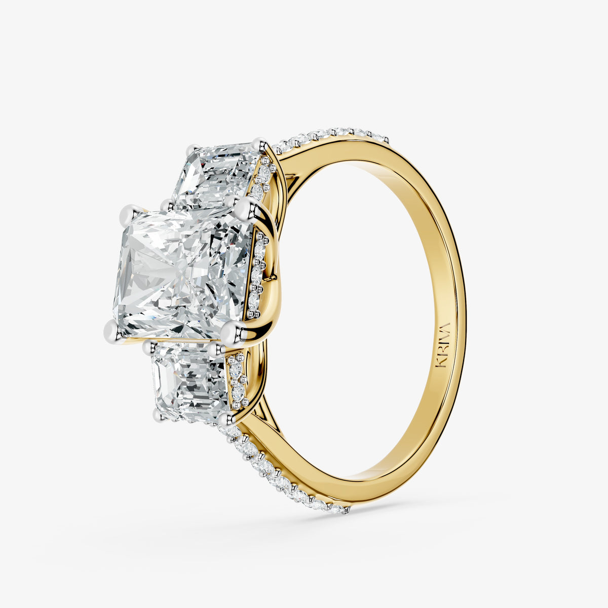 Radiant Frame Three Stone Diamond Ring