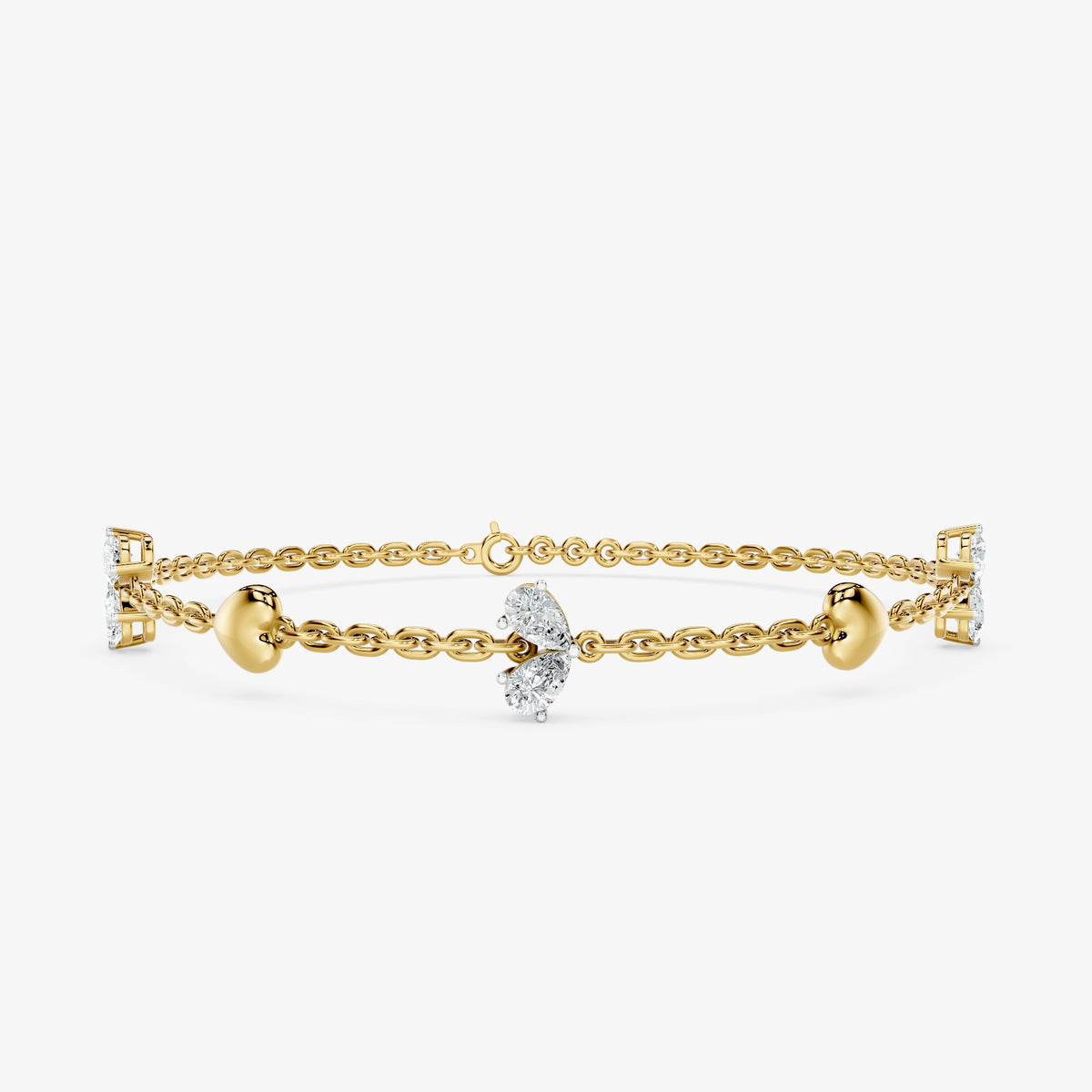 Pear Cut Diamond & Gold Heart Station Bracelet