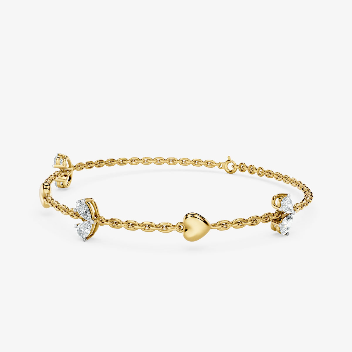 Pear Cut Diamond & Gold Heart Station Bracelet