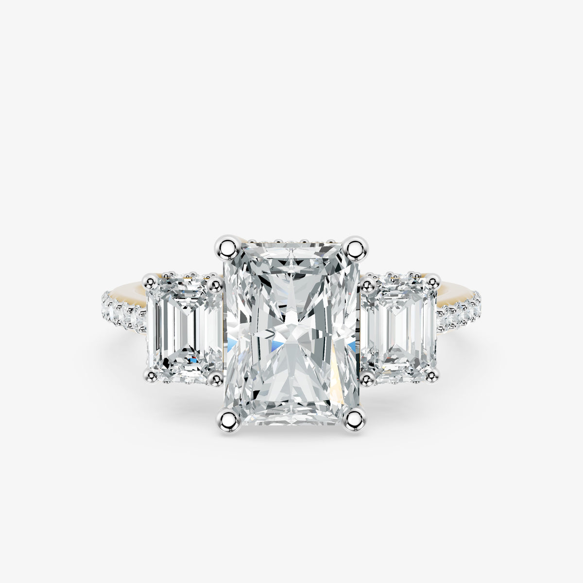 Radiant Frame Three Stone Diamond Ring