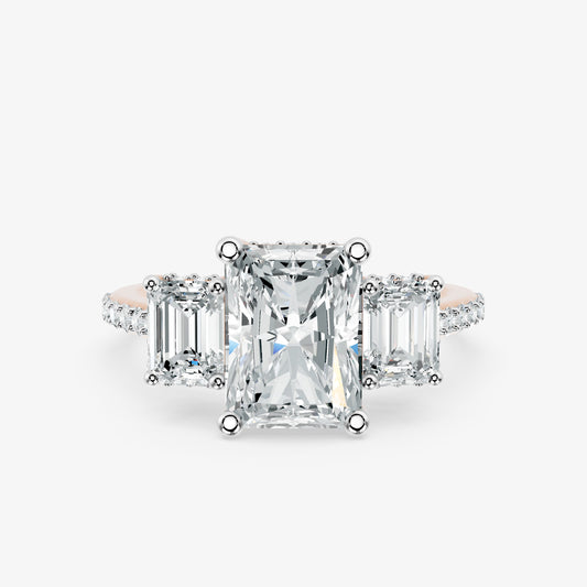 Radiant Frame Three Stone Diamond Ring