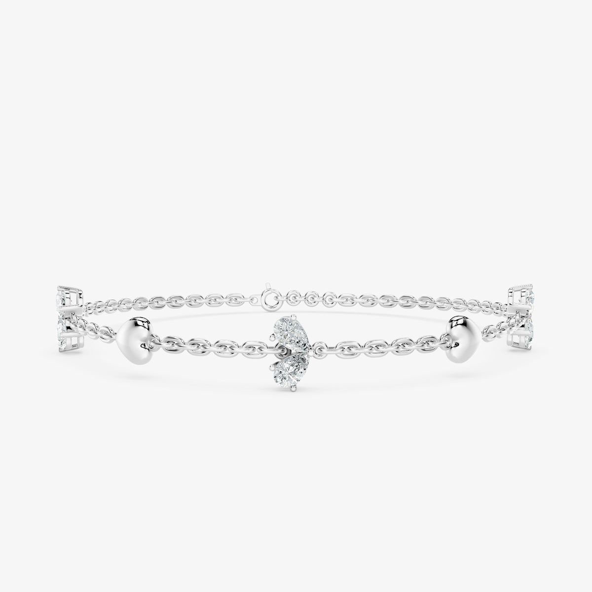 Pear Cut Diamond & Gold Heart Station Bracelet