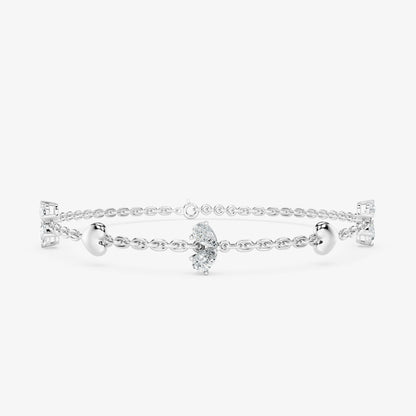 Pear Cut Diamond & Gold Heart Station Bracelet